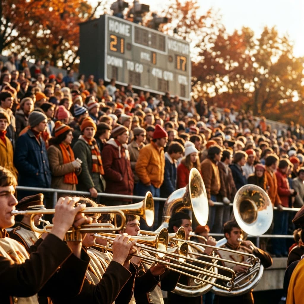 Packed college football stadium with fans cheering