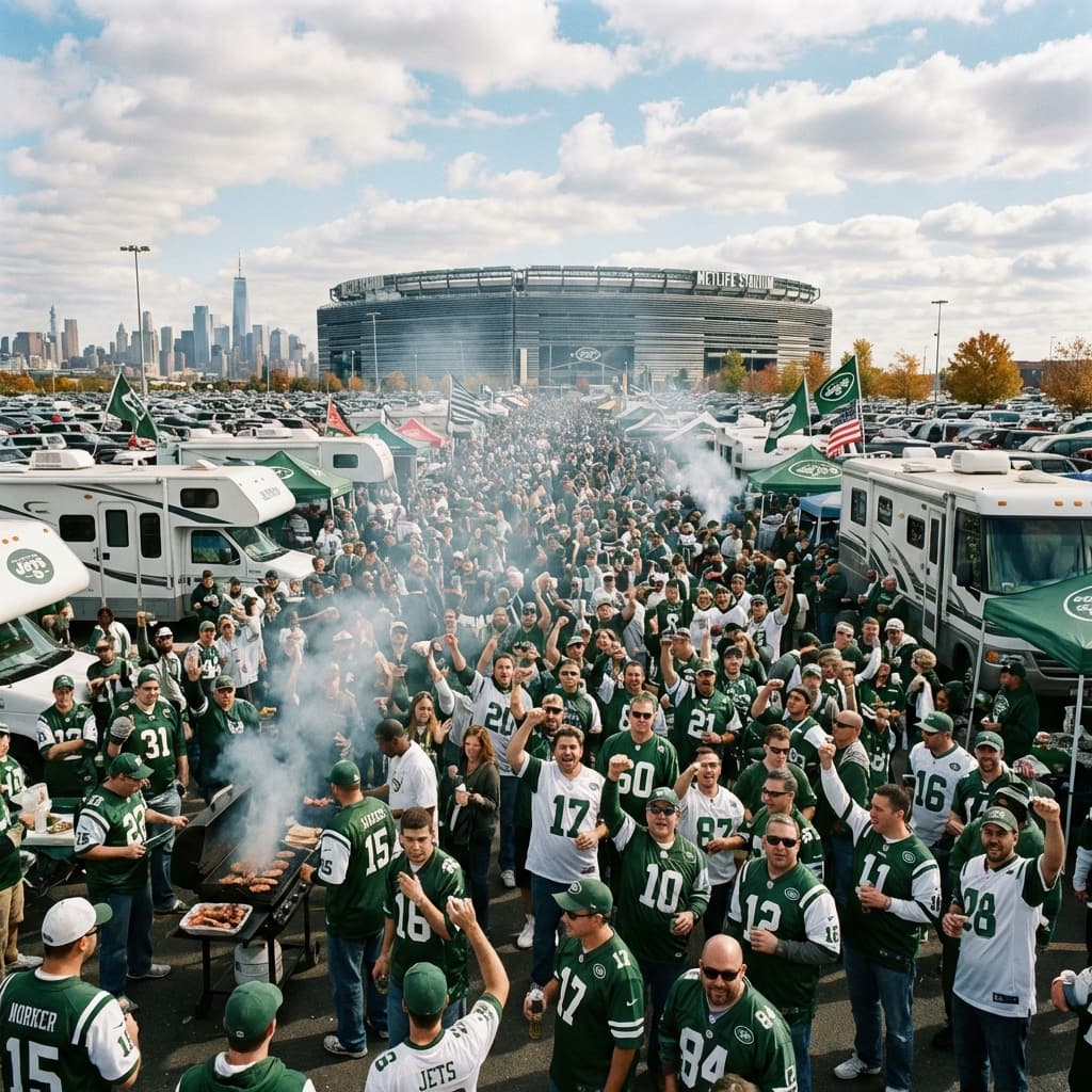 Jets fans tailgating at MetLife Stadium